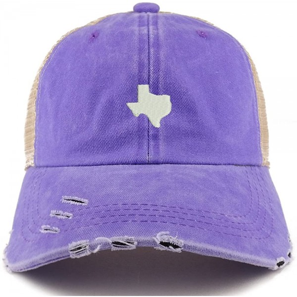 Baseball Caps Texas State Map Embroidered Frayed Bill Trucker Mesh Back Cap - Purple - CH18CX3Y075 $15.09