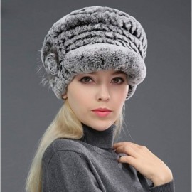 Skullies & Beanies Women's Real Rex Rabbit Fur Hat with Visor Knit Cap Winter Warm - Gray - CE18USR99XQ $28.47