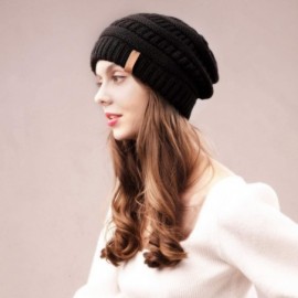 Skullies & Beanies Winter Beanie for Women Fleece Lined Warm Knit Skull Slouch Beanie Hat - 01-black - CI18UR72DYU $13.02