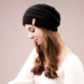 Skullies & Beanies Winter Beanie for Women Fleece Lined Warm Knit Skull Slouch Beanie Hat - 01-black - CI18UR72DYU $13.02