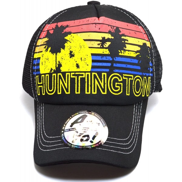 Baseball Caps Vintage Trucker Sun & Palm Tree Printed Flat Bill Hat Snapback Cap AYO1102 - Huntington - C818CKHAXR3 $14.63