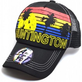 Baseball Caps Vintage Trucker Sun & Palm Tree Printed Flat Bill Hat Snapback Cap AYO1102 - Huntington - C818CKHAXR3 $14.63