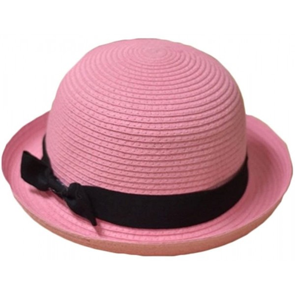 Sun Hats Bowknot Straw Summer Bowler Hat Sun Cap Hat for Ladies Womens - Pink Kids - CX12FU5C46T $15.28