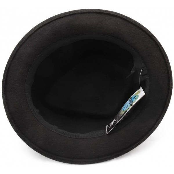 Classic Diamond Porkpie Wool Felt Pork Pie Hat - Noir - CI18MC7Y3O0