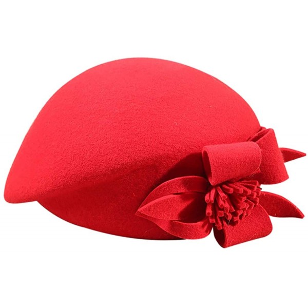 Berets Womens Beret French Beret Retro Large Flower Hat Beanie Cap for Ladies - Red - CA18L7NAYCR $17.30