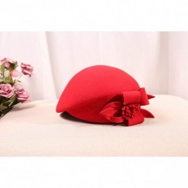 Berets Womens Beret French Beret Retro Large Flower Hat Beanie Cap for Ladies - Red - CA18L7NAYCR $17.30