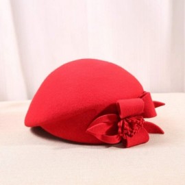 Berets Womens Beret French Beret Retro Large Flower Hat Beanie Cap for Ladies - Red - CA18L7NAYCR $17.30