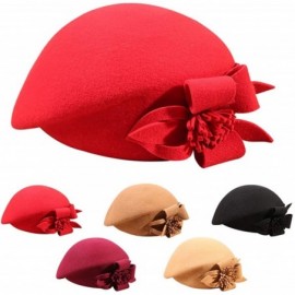 Berets Womens Beret French Beret Retro Large Flower Hat Beanie Cap for Ladies - Red - CA18L7NAYCR $17.30