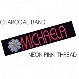 Headbands Personalized Daisy Girls Cotton Stretch Headband With Custom Name - Charcoal Band/Neon Pink Thread - CK1223X1J2B $1...