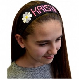 Headbands Personalized Daisy Girls Cotton Stretch Headband With Custom Name - Charcoal Band/Neon Pink Thread - CK1223X1J2B $1...