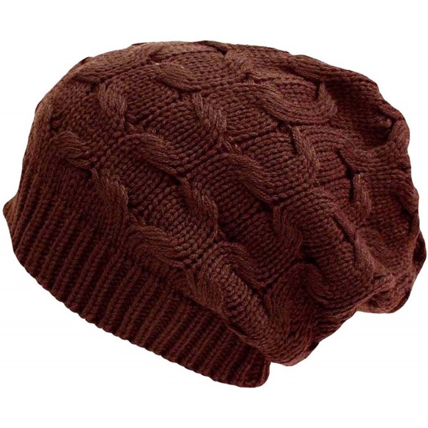 Skullies & Beanies Oversize Cable Knit Slouchy Beanie Cap Hat - Brown - CF116QXMPO1 $10.52