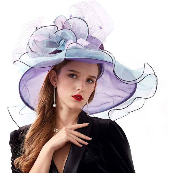 Sun Hats Women's Organza Kentucky Derby Tea Party Hat - Design 2 - Purple & Blue - CY18T03LQMH $17.80