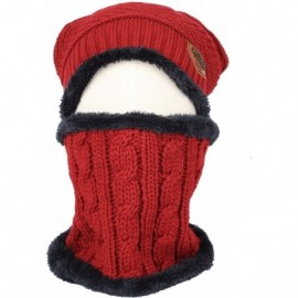 Skullies & Beanies Fleece Winter Knit Beanie Hat Slouchy Cap Neck Warmer GZX0020 - Red - C218KN76883 $13.57