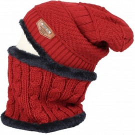 Skullies & Beanies Fleece Winter Knit Beanie Hat Slouchy Cap Neck Warmer GZX0020 - Red - C218KN76883 $13.57