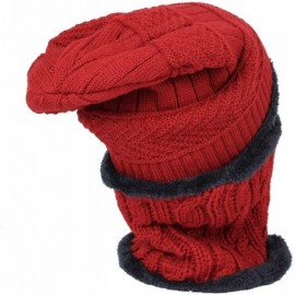 Skullies & Beanies Fleece Winter Knit Beanie Hat Slouchy Cap Neck Warmer GZX0020 - Red - C218KN76883 $13.57