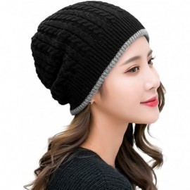 Skullies & Beanies Unisex Thick Wool Knit Baggy Slouchy Beanie Hat Watch Cap for Men Women - 89225_black - CU18AQ79Y0M $15.26