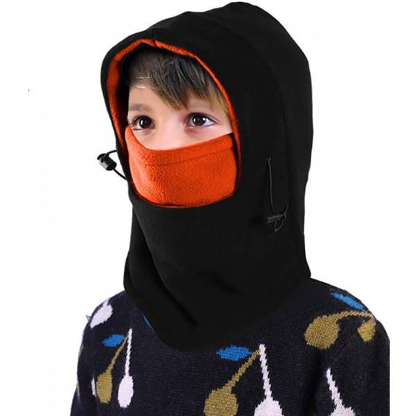 Balaclavas Balaclava Fleece Hood Double Layer Neck Warmer Cold Weather Winter Hats - Child- (Black+orange) - CL18ZYU885M $10.10