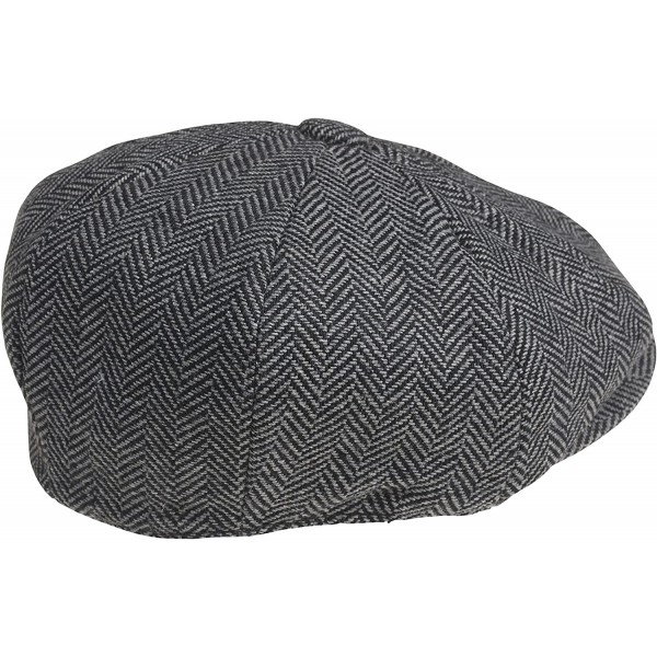 Men's 8 Piece 'Newsboy' Style Flat Cap Wool - Grey Herringbone ...