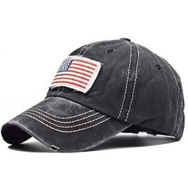 Baseball Caps Women American-Flag Embroidery Ponytail-Baseball Hat Washed Distressed Messy-Bun Hat Adjustable - Black - CT18Y...