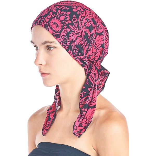 Skullies & Beanies Pre Tied Bandana Turban Chemo Head Scarf Sleep Hair Cover Hat - Fuchsia/Black - CS187I06UEG $12.61