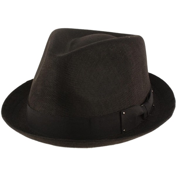 Fedoras Men's Summer Lightweight Linen Derby Fedora Upturn Curl Brim Hat - Black - C512ER21A3X $12.16