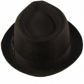 Fedoras Men's Summer Lightweight Linen Derby Fedora Upturn Curl Brim Hat - Black - C512ER21A3X $12.16