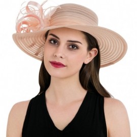 Sun Hats Women's Organza Wide Brim Floral Ribbon Kentucky Derby Church Dress Sun Hat - Flesh Pink - CN17YNARGS2 $18.48