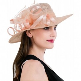 Sun Hats Women's Organza Wide Brim Floral Ribbon Kentucky Derby Church Dress Sun Hat - Flesh Pink - CN17YNARGS2 $18.48