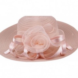 Sun Hats Women's Organza Wide Brim Floral Ribbon Kentucky Derby Church Dress Sun Hat - Flesh Pink - CN17YNARGS2 $18.48