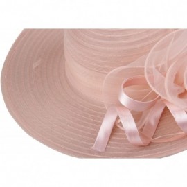 Sun Hats Women's Organza Wide Brim Floral Ribbon Kentucky Derby Church Dress Sun Hat - Flesh Pink - CN17YNARGS2 $18.48