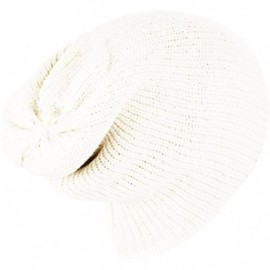 Skullies & Beanies Basic Reversible Slouch Beanie Oversized Ribbed Knit Winter Hats bn2752 - White - C1187GKGZIG $13.20