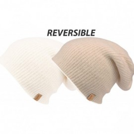 Skullies & Beanies Basic Reversible Slouch Beanie Oversized Ribbed Knit Winter Hats bn2752 - White - C1187GKGZIG $13.20