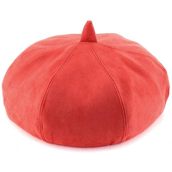 Berets Men Women Faux Suede French Beret Plain Color Artist Hat FFH390BEI - Ffh390 Orange - C6186NIE6L0 $13.27