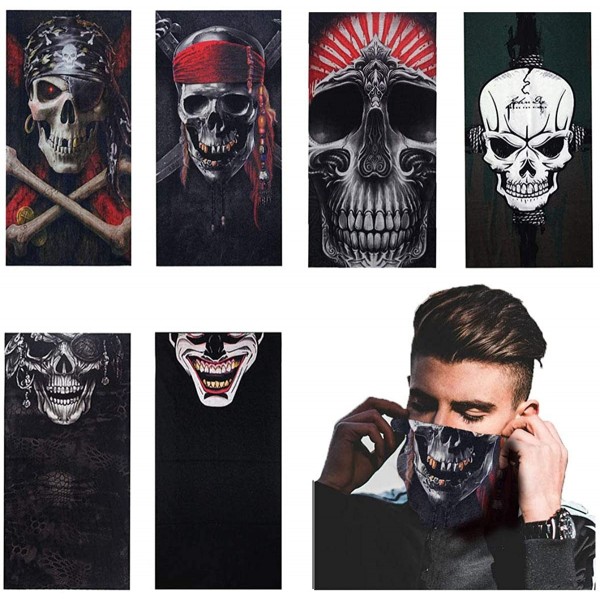 Balaclavas 6 PCS Seamless Face Mask Bandanas- Elastic Neck Gaiter Headband Balaclava - Skull 2 - CA1903DW30O $16.12