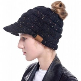 Skullies & Beanies Women Knitted Cap Winter Warm Ponytail Beanie Hats & Caps - Black Floral - CC192KN7LH0 $12.84