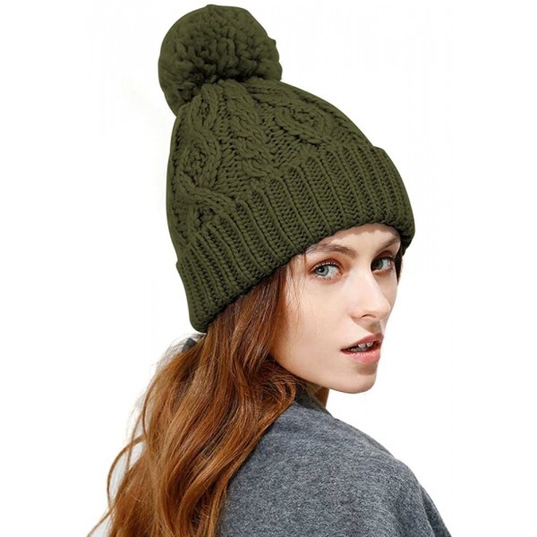 Women's Hypoallergenic Winter Knitted Beanie Merino Wool Pompom Hat ...