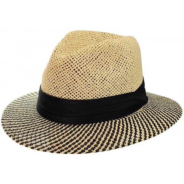 Fedoras Teardrop Dent Two Tone Weaved Brim Panama Fedora Hat - CF124UO51TN $12.21