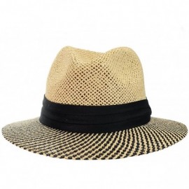 Fedoras Teardrop Dent Two Tone Weaved Brim Panama Fedora Hat - CF124UO51TN $12.21