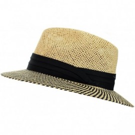 Fedoras Teardrop Dent Two Tone Weaved Brim Panama Fedora Hat - CF124UO51TN $12.21