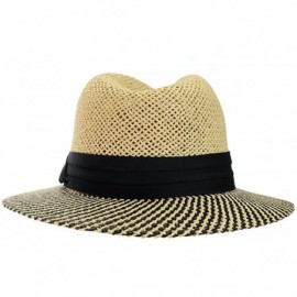 Fedoras Teardrop Dent Two Tone Weaved Brim Panama Fedora Hat - CF124UO51TN $12.21