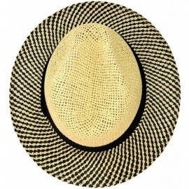 Fedoras Teardrop Dent Two Tone Weaved Brim Panama Fedora Hat - CF124UO51TN $12.21