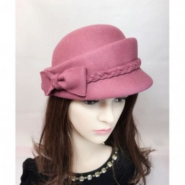 Berets Womens Bowknot 100% Wool Fall Winter Derby Hat Doom Cloche Hat - Pale Plum - CP187C0RKQY $16.10