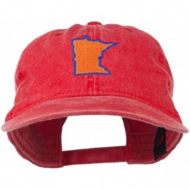 Baseball Caps Minnesota State Map Embroidered Washed Cotton Cap - Red - CV11ND5K92F $24.87