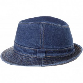 Fedoras Denim Fedora Hat Plain Stitch Washed Short Brim DW6646 - Blue - CL182ZLG2G7 $37.36