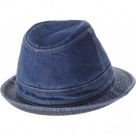 Fedoras Denim Fedora Hat Plain Stitch Washed Short Brim DW6646 - Blue - CL182ZLG2G7 $37.36