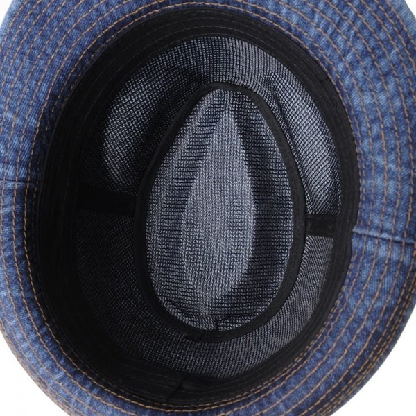 Denim Fedora Hat Plain Stitch Washed Short Brim DW6646 - Blue - CL182ZLG2G7