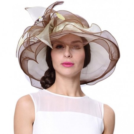 Women Race Hats Organza Hat with Ruffles Feathers - Brown/Bright Light ...