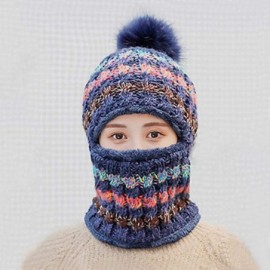 Skullies & Beanies Fleece Lined Women Knit Beanie Scarf Set for Girl Winter Ski Hat with Pompom - B1-navy - CR18AY8HT2D $21.57