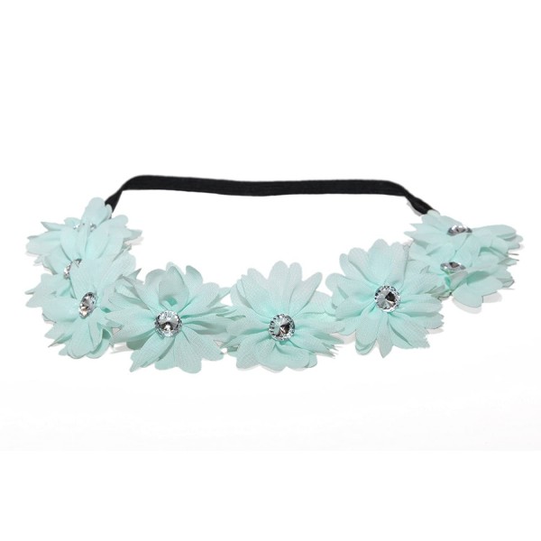 Headbands Fabric Flower Rhinestone Stretch Headband Chiffon Floral Head Band - Sky Green - CB11N0PK21L $9.81