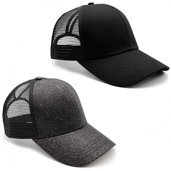 Baseball Caps Ponytail High Buns Ponycaps Baseball Adjustable - 2 Pack Black+glitter Black - C218KD86WLY $13.98